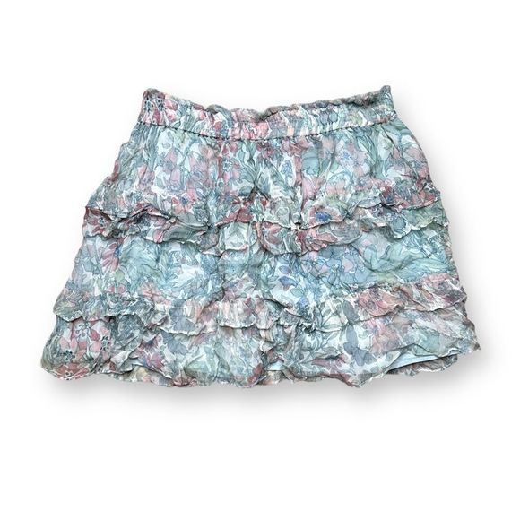 LoveShackFancy Benicia Layered Tiered Chiffon Ruffle Mini Skirt Mystical Foliage - Picture 9 of 12